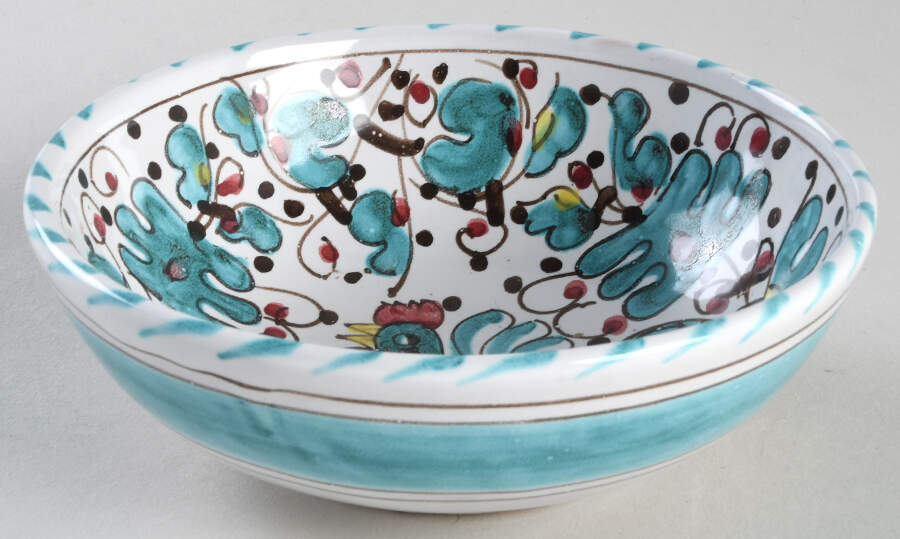 Green Rooster (Orvieto) Fruit/Dessert (Sauce) Bowl by Deruta (Italy)-1