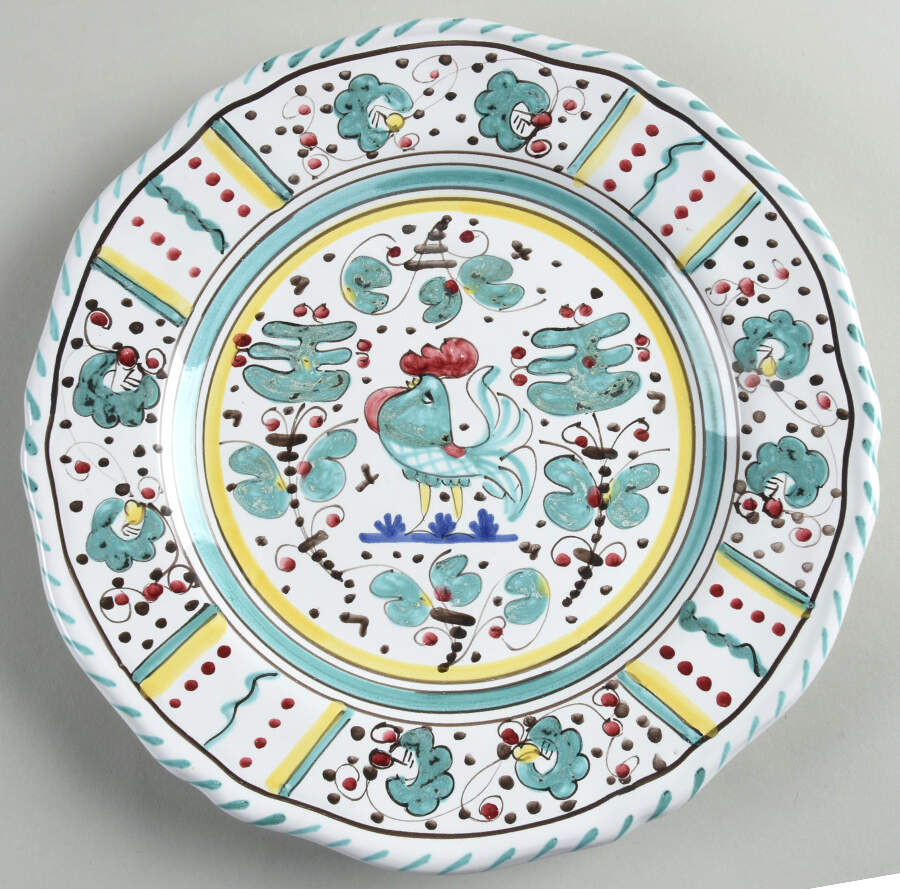 Green Rooster (Orvieto) Luncheon Plate by Deruta (Italy)-1
