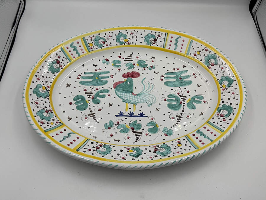 Green Rooster (Orvieto) 16" Oval Serving Platter by Deruta (Italy)-1
