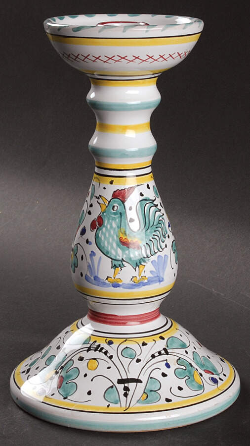 Green Rooster (Orvieto) 7" Candlestick by Deruta (Italy)-1