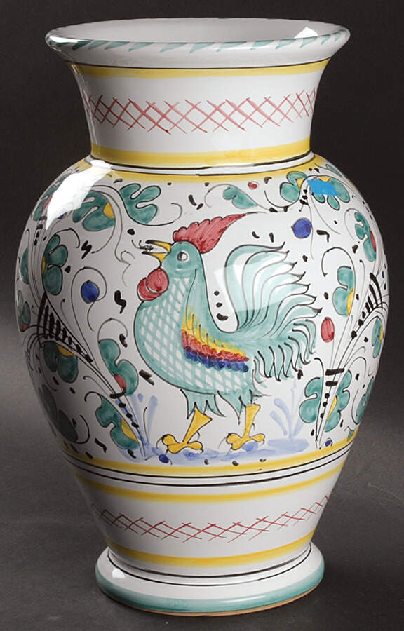 Green Rooster (Orvieto) 12" Vase by Deruta (Italy)-1