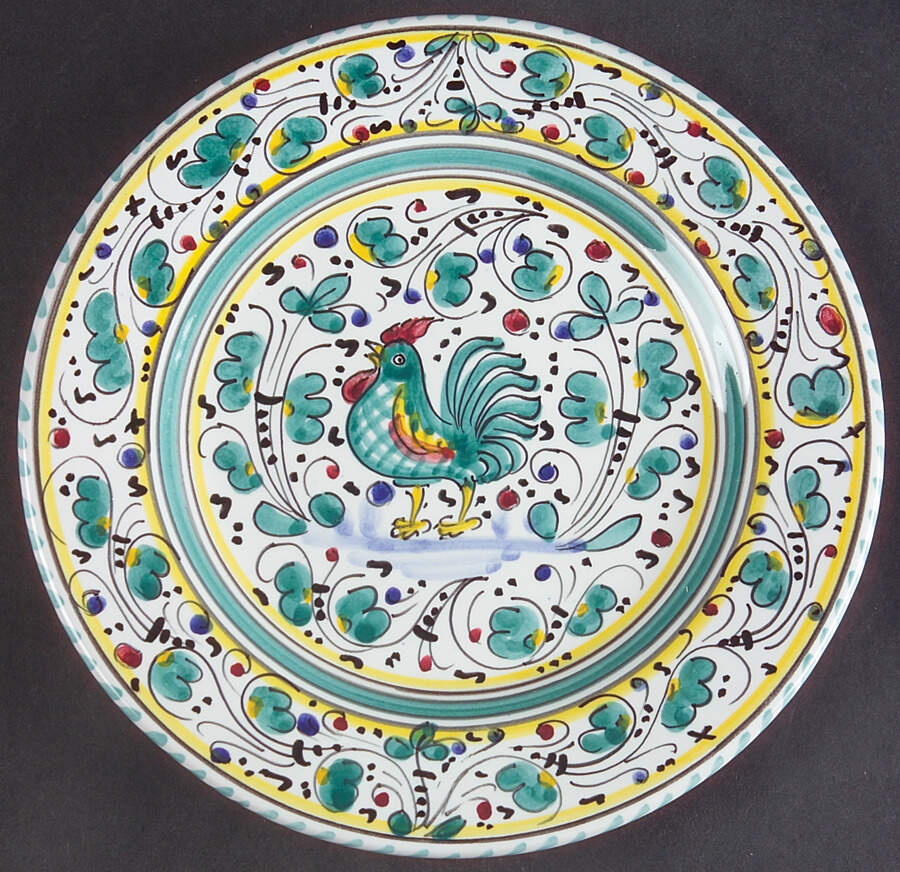 Green Rooster (Orvieto) Salad Plate by Deruta (Italy)-1