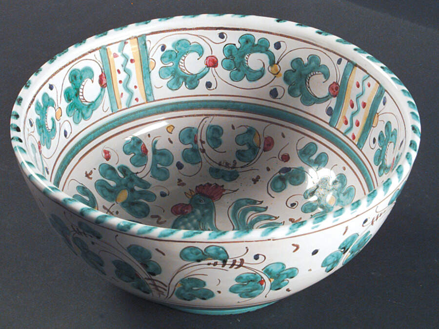 Green Rooster (Orvieto) 8" Round Vegetable Bowl by Deruta (Italy)-1