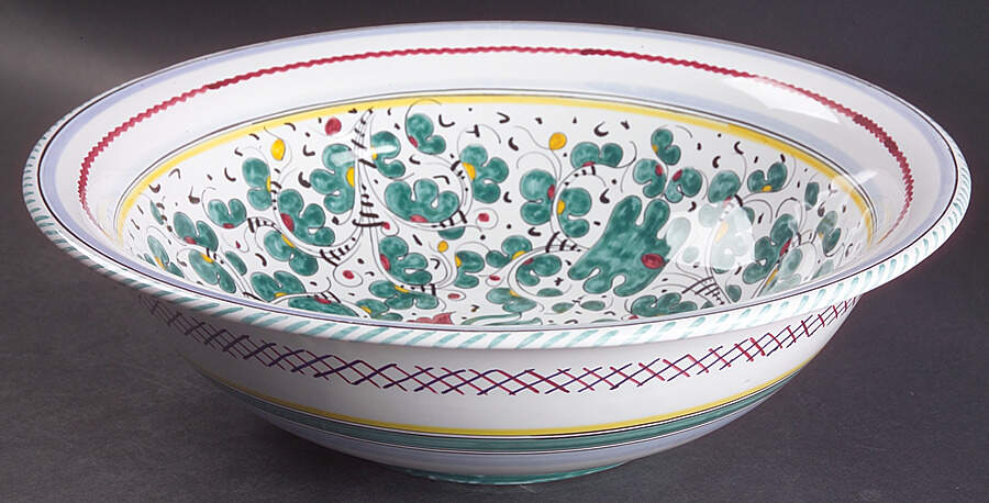 Green Rooster (Orvieto) 14" Pasta Serving Bowl by Deruta (Italy)-1