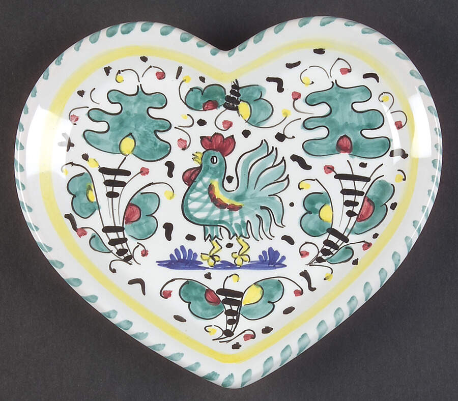 Green Rooster (Orvieto) 6" Heart Plate by Deruta (Italy)-1