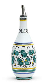 Green Rooster (Orvieto) Oil Or Vinegar Cruet and Stopper by Deruta (Italy)-1