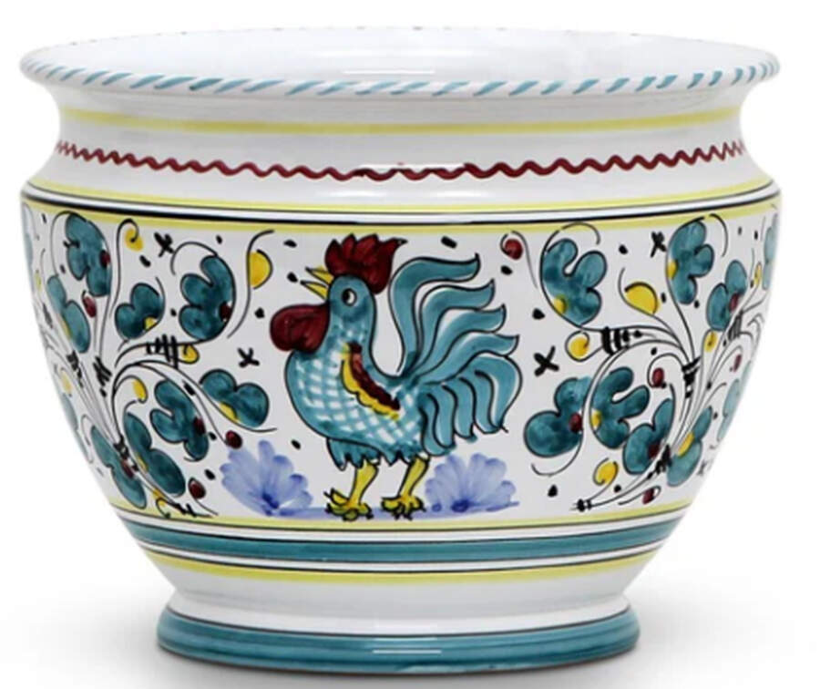Green Rooster (Orvieto) 8" Cachepot by Deruta (Italy)-1