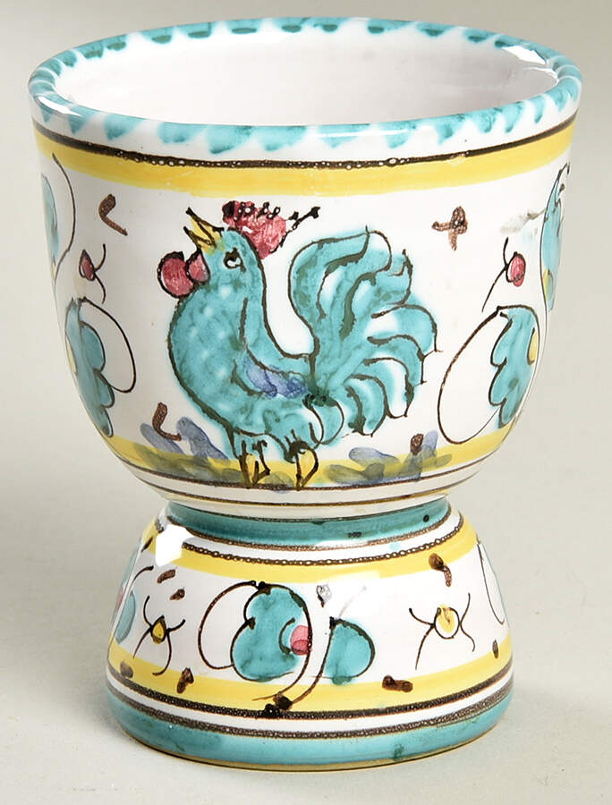 Green Rooster (Orvieto) Double Egg Cup by Deruta (Italy)-1