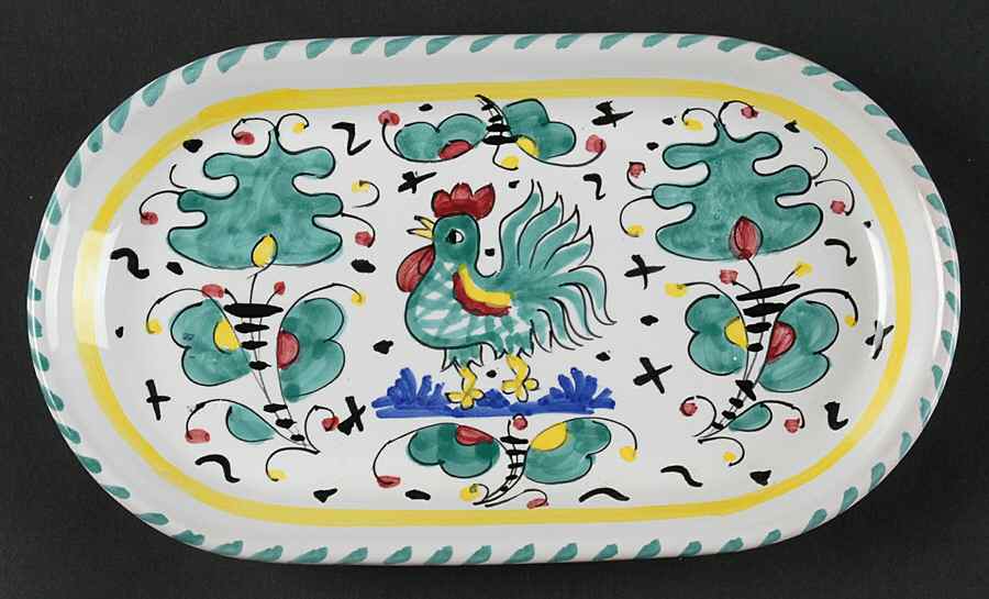 Green Rooster (Orvieto) Tray for Creamer & Sugar with Lid by Deruta (Italy)-1