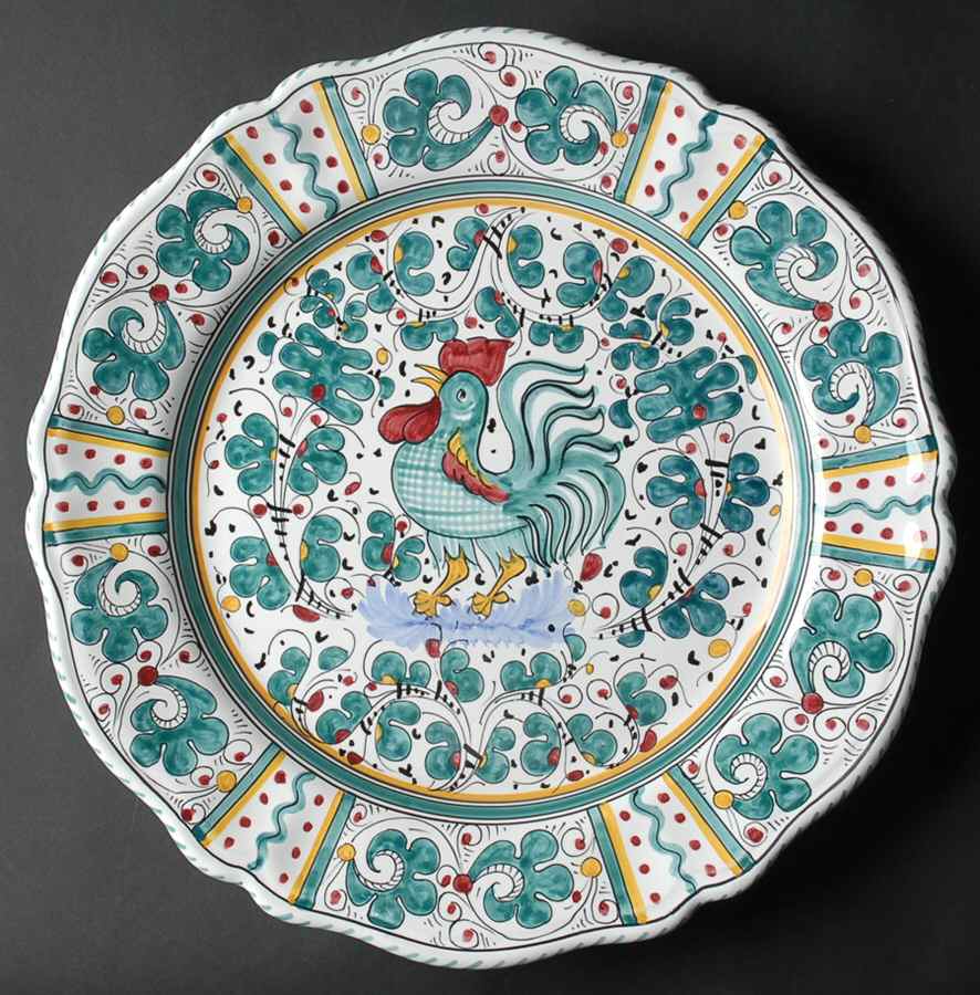 Green Rooster (Orvieto) 14" Chop Plate (Round Platter) by Deruta (Italy)-1