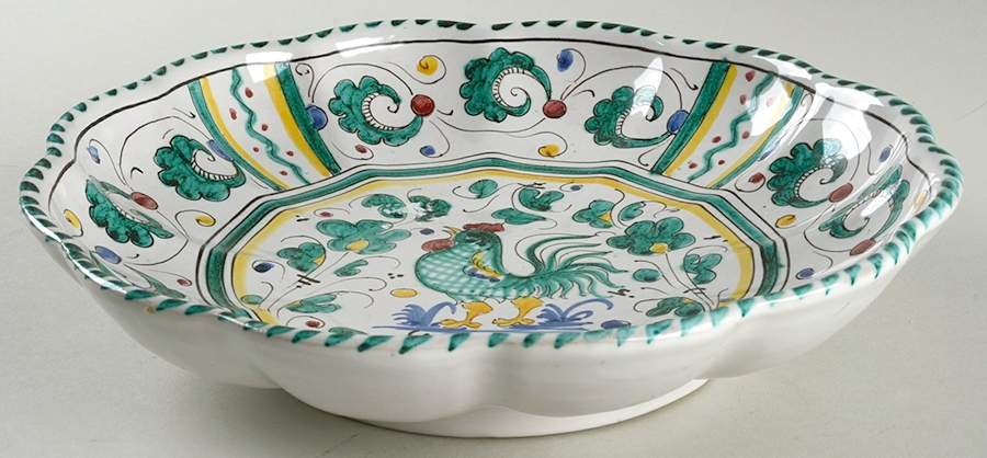 Green Rooster (Orvieto) 9" Shallow Bowl by Deruta (Italy)-1