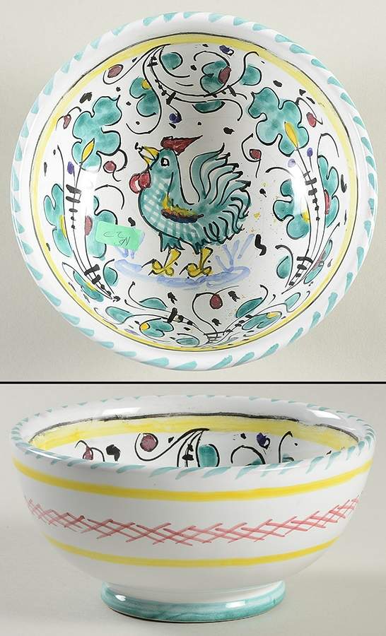 Green Rooster (Orvieto) Rice Bowl by Deruta (Italy)-1
