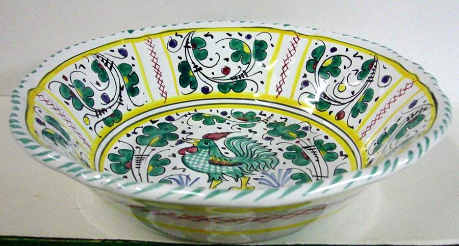 Green Rooster (Orvieto) 12" Large Salad Serving Bowl by Deruta (Italy)-1