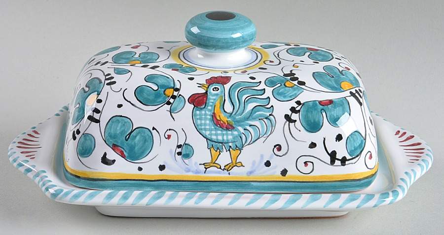 Green Rooster (Orvieto) 1/4 Lb Covered Butter by Deruta (Italy)-1