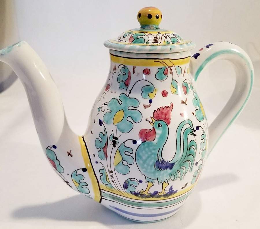 Green Rooster (Orvieto) Coffee Pot & Lid by Deruta (Italy)-1