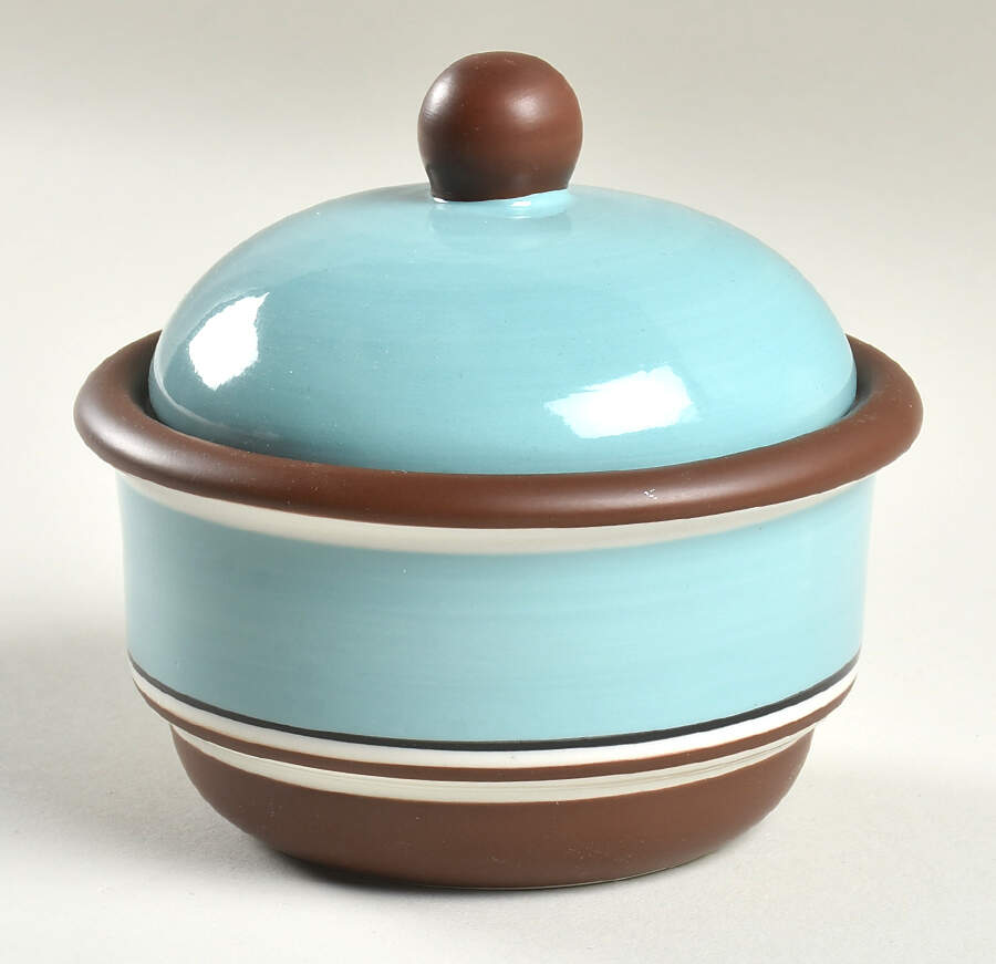 Stacking Stripe Teal Sugar Bowl & Lid by Dansk-1