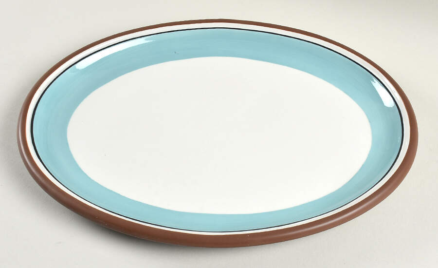 Stacking Stripe Teal 14" Oval Serving Platter by Dansk-1