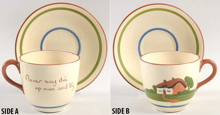 Torquay Devon Motto Ware Flat Cup & Saucer Set by Dartmouth-1
