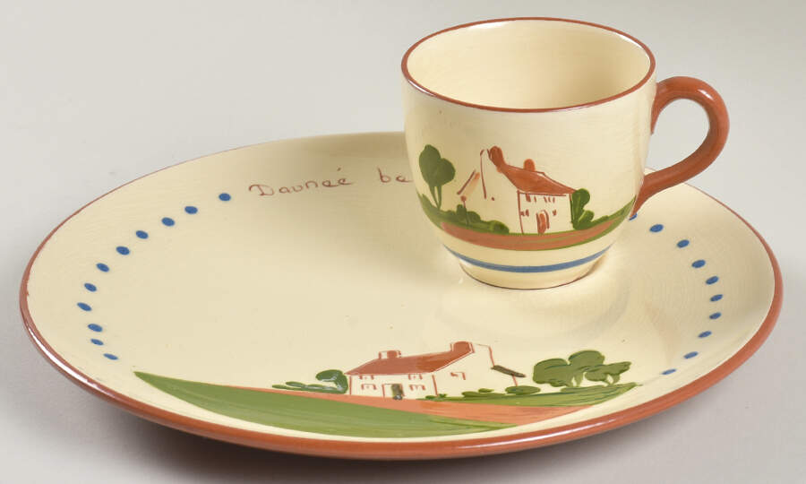 Torquay Devon Motto Ware Snack Plate & Cup Set by Dartmouth-1
