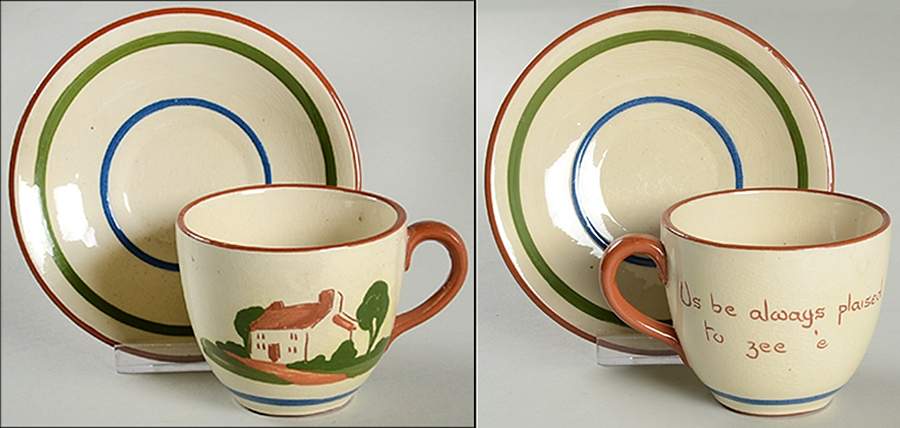 Torquay Devon Motto Ware Footed Cup & Saucer Set by Dartmouth-1