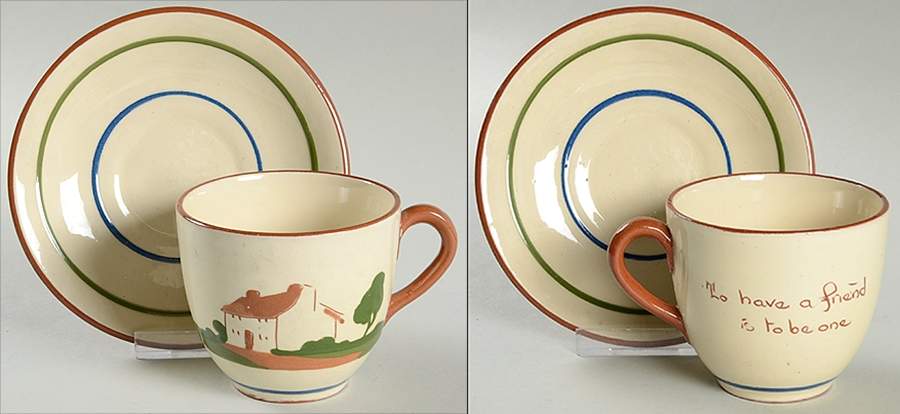 Torquay Devon Motto Ware Footed Cup & Saucer Set by Dartmouth-1