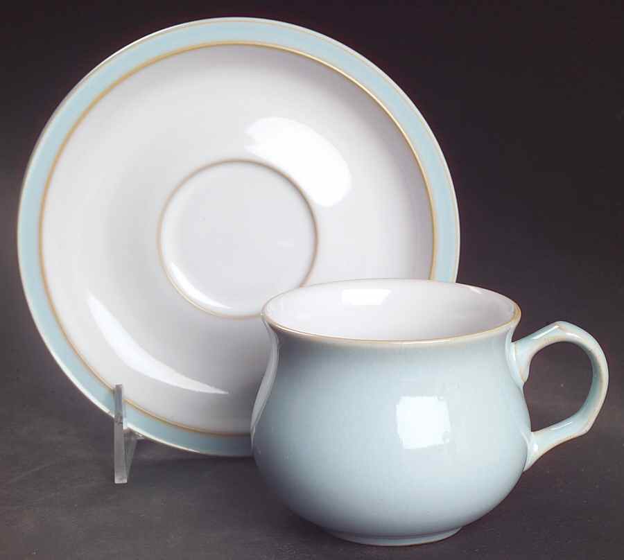 Blue Linen Flat Cup & Saucer Set by Denby-Langley-1