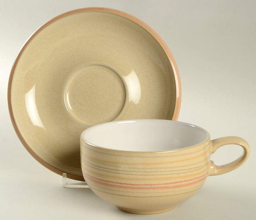 Caramel Stripes Flat Cup & Saucer Set by Denby-Langley-1