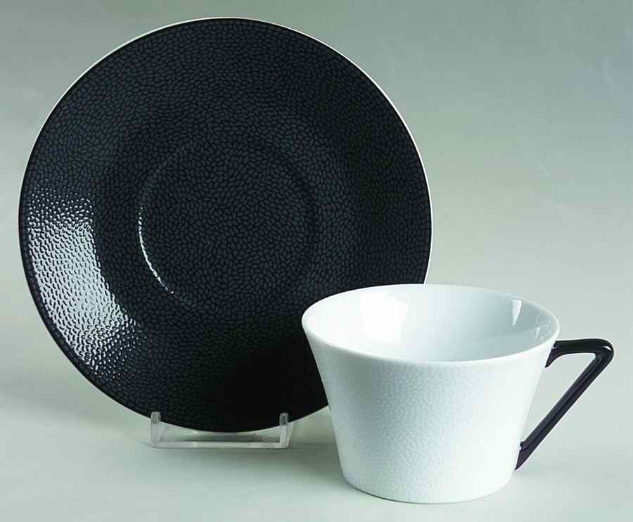 Seychelles Black Flat Cup & Saucer Set by Philippe Deshoulieres-1