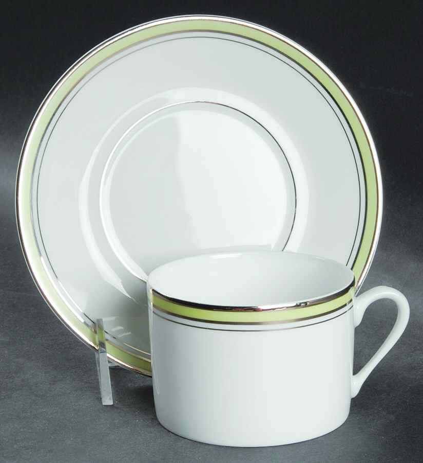 Excellence Anis Green Flat Cup & Saucer Set by Philippe Deshoulieres-1