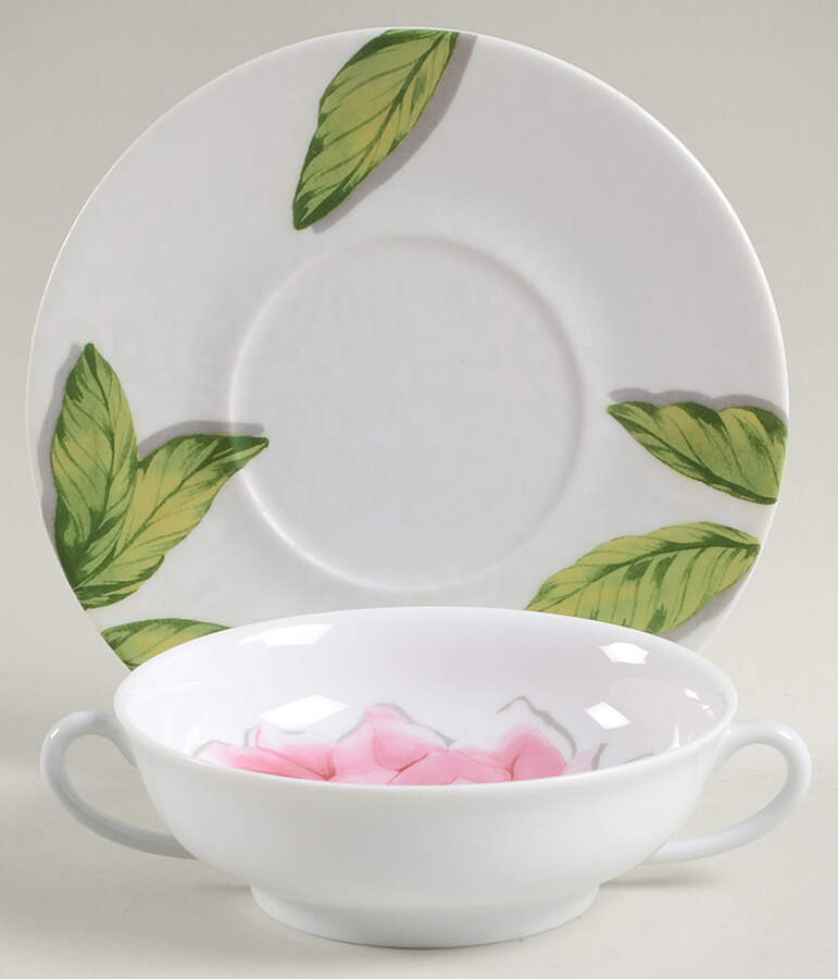 Les Pivoines Flat Cream Soup Bowl & Saucer Set by Philippe Deshoulieres-1