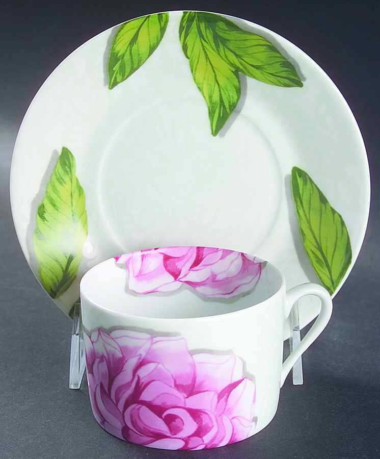 Les Pivoines Flat Cup & Saucer Set by Philippe Deshoulieres-1