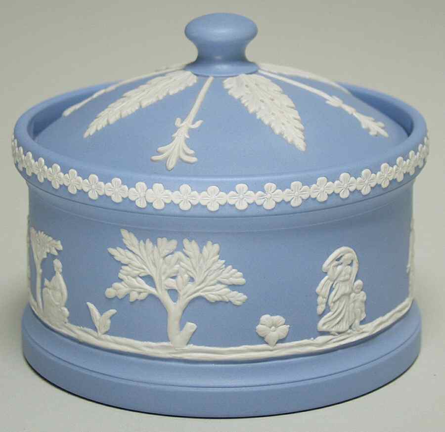 Jasper Ware Cream on Blue Powder Box with Lid by Dudson-1