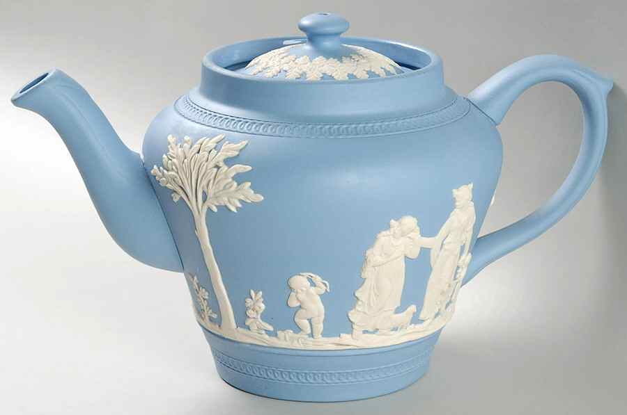 Jasper Ware Cream on Blue Teapot & Lid by Dudson-1