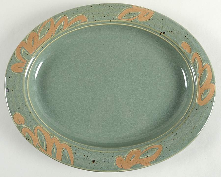 Kalahari Green 14" Oval Serving Platter by Dansk-1