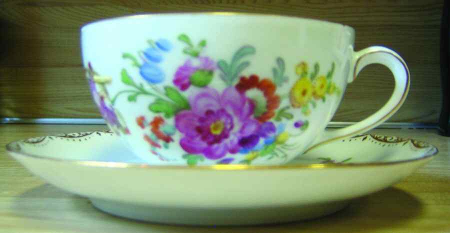DRE83 Footed Cup & Saucer Set by Dresden (German)-1