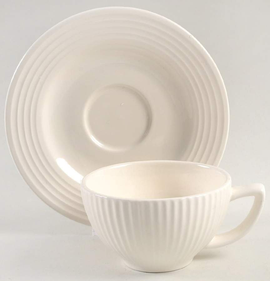 Parallax Cream Flat Cup & Saucer Set by Dansk-1