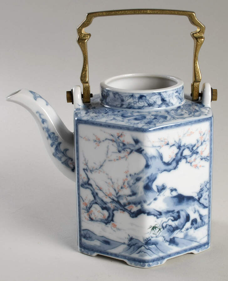 Dynasty Blue Teapot with Brass Handle No Lid by Dolphin-1