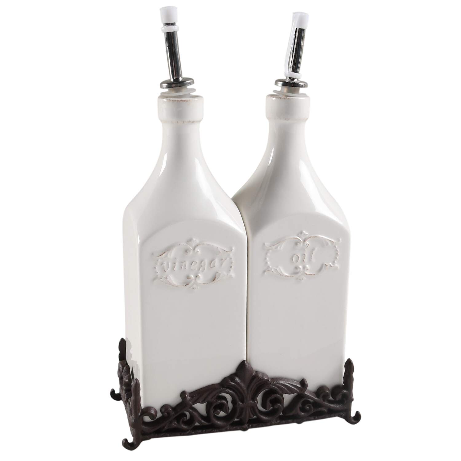 Marie Antoinette Vinegar and Oil Set with Metal Stand by Daniel Cremieux-1