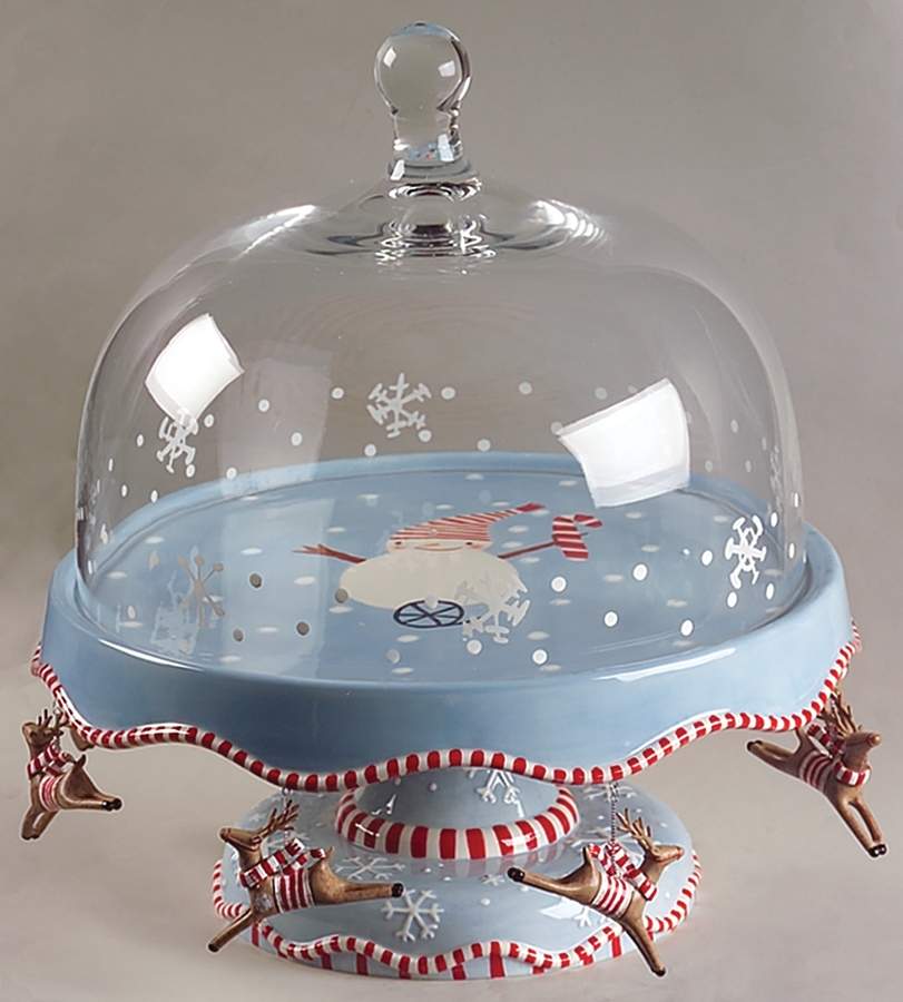 Snowman Cake Plate with Glass Dome by Department 56-1