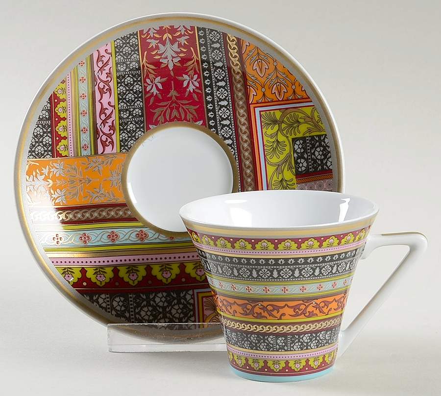 Ispahan Flat Demitasse Cup & Saucer Set by Philippe Deshoulieres-1