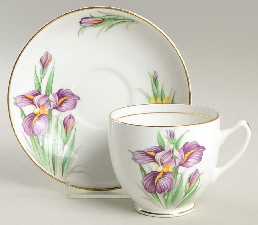 Iris Footed Cup & Saucer Set by Duchess-1