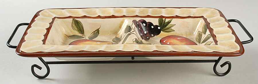 Deco Fruit 2 Pt Rectangular Divided Server w/Metal Stand by D'Lusso Home Collection-1