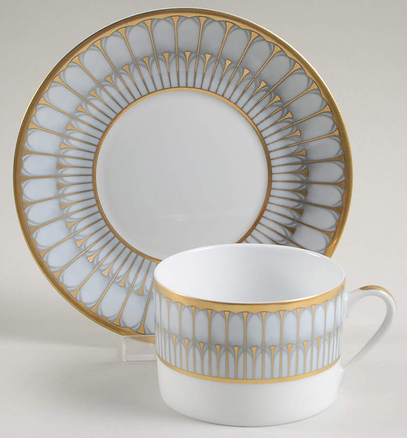 Arcades Grey Gold Flat Cup & Saucer Set by Philippe Deshoulieres-1