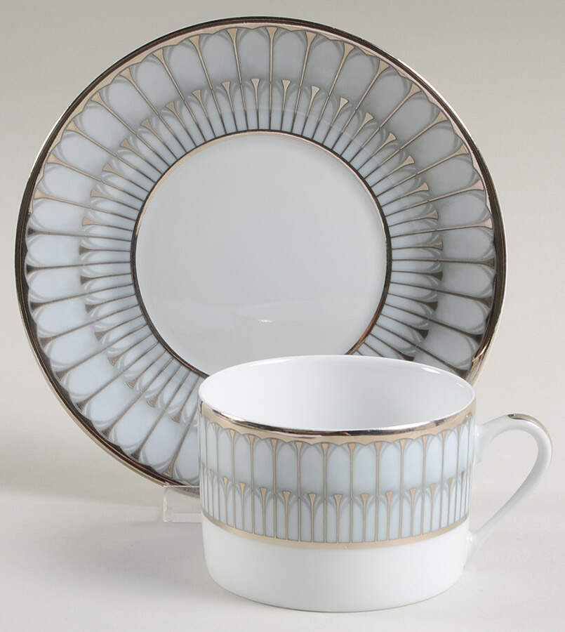 Arcades Grey Platinum Flat Cup & Saucer Set by Philippe Deshoulieres-1