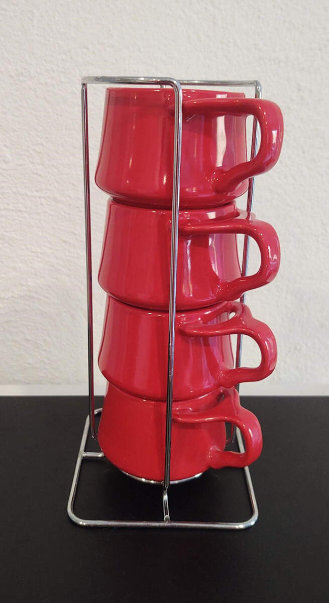 Kobenstyle Chili Red (Newer) Flat Demitasse Cups & Metal Holder - Set of 4 by Dansk-1