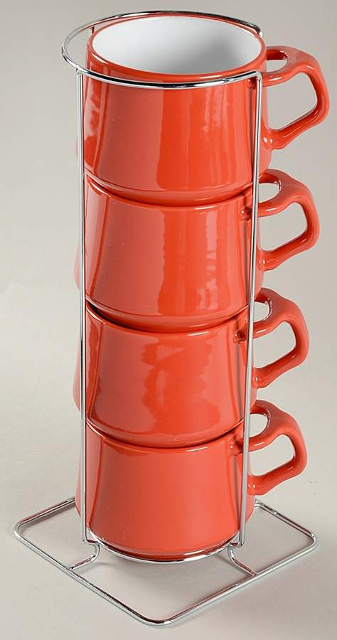 Kobenstyle Chili Red (Newer) Flat Cups & Metal Holder - Set of 4 by Dansk-1