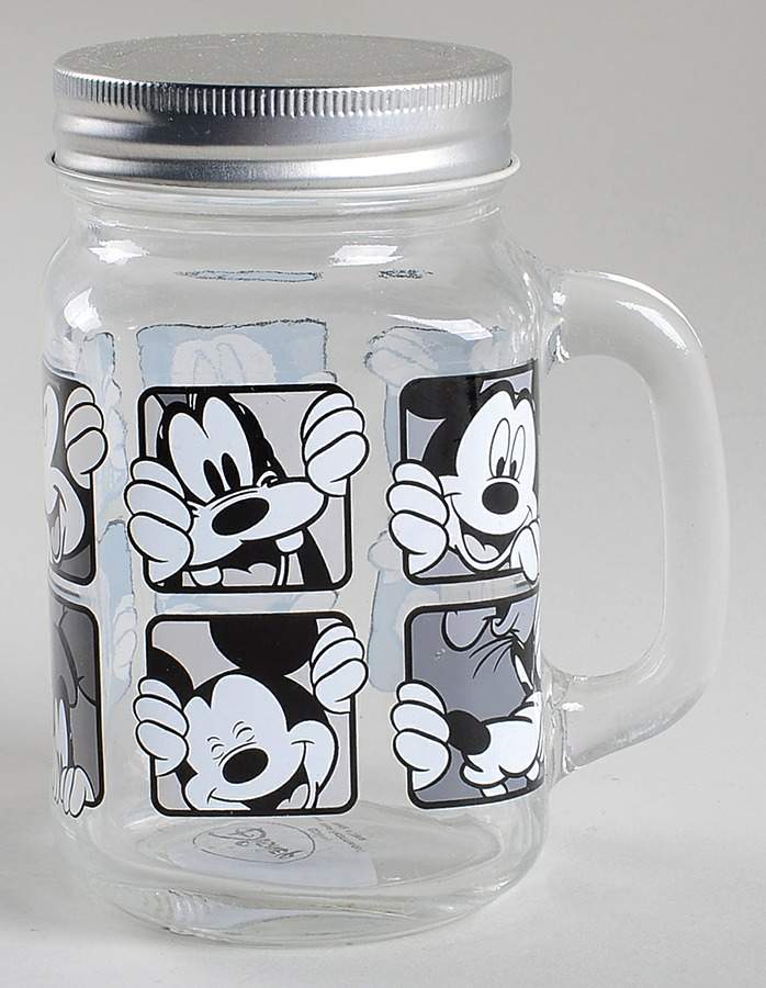 Mickey Grid Glass Mason Jar Mug & Metal Lid by Zrike-1