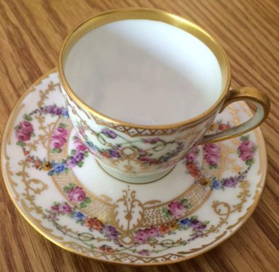 DRE146 Footed Demitasse Cup & Saucer Set by Dresden (German)-1