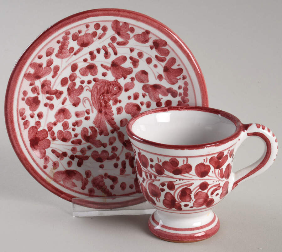DER88 Footed Demitasse Cup & Saucer Set by Deruta (Italy)-1