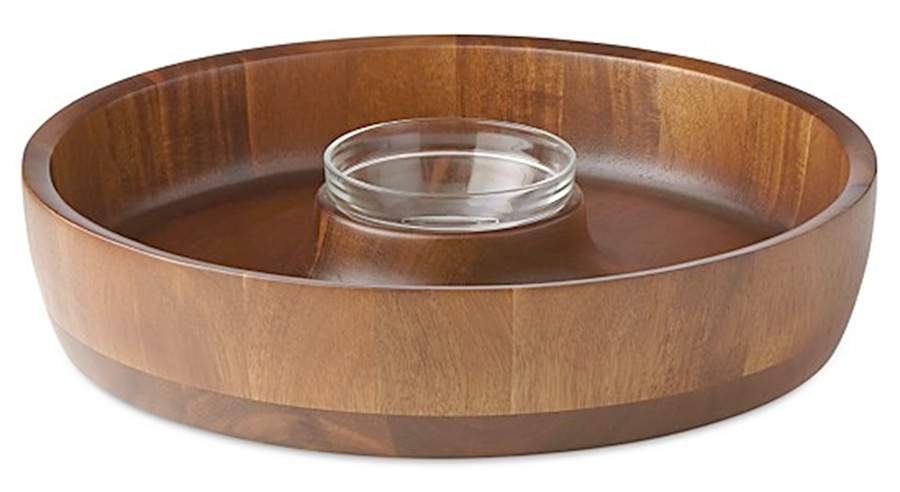 Northern Indigo (2 Pc) Chip & Dip Set w/Wood Tray & Glass Dip Bowl by Dansk-1